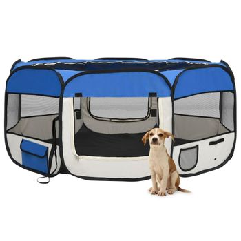 Parque De Perros Plegable Y Bolsa Transporte Azul 145x145x61cm