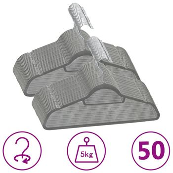 Juego De Perchas De Ropa 50 Uds Antideslizantes Terciopelo Gris