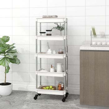 Carrito De Cocina 5 Niveles Hierro Y Abs Blanco 42x29x128 Cm