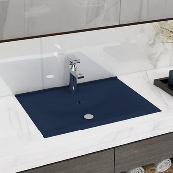 Lavabo De Lujo Con Grifo Cerámica Azul Oscuro 60x46 Cm