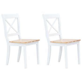 Sillas Comedor 2 Uds Madera Maciza Caucho Blanco Y Madera Claro