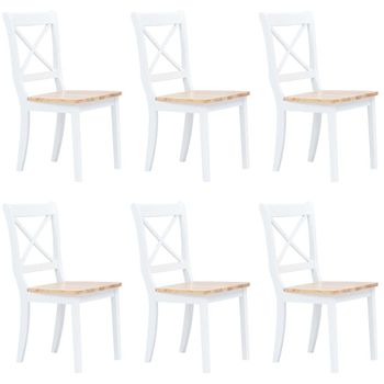 Sillas De Comedor 6 Uds Madera Maciza De Caucho Blanco Y Madera