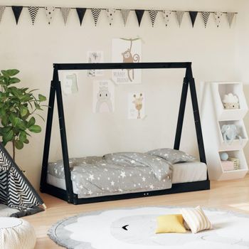 Estructura De Cama Para Niños Madera De Pino Negro 70x140 Cm