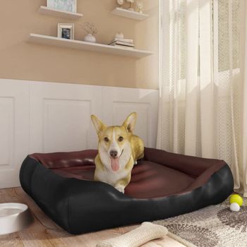 Cama Para Perros De Cuero Sintético Negro Y Marrón 80x68x23 Cm