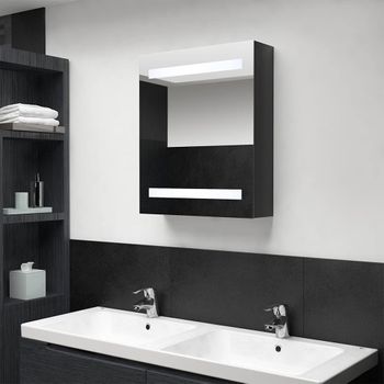 Armario De Baño Con Espejo Led Negro Brillante 50x14x60 Cm