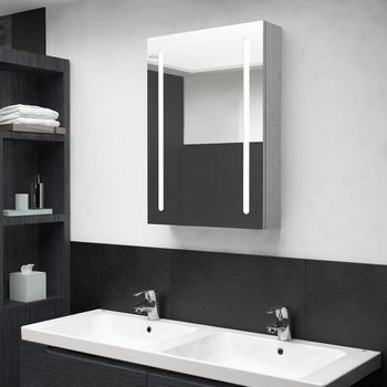 Armario De Baño Con Espejo Y Led Gris Hormigón 50x13x70 Cm