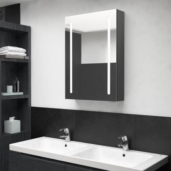 Armario De Baño Con Espejo Y Luz Led Gris 50x13x70 Cm