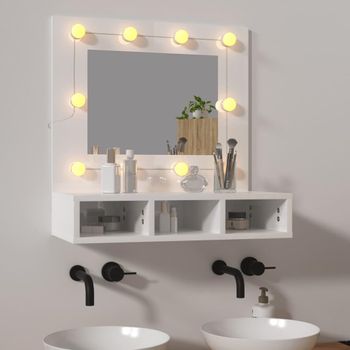 Mueble Con Espejo Y Luces Led Blanco Brillante 60x31,5x62 Cm