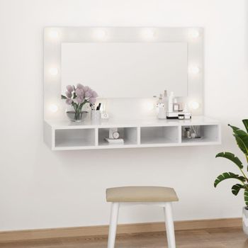 Mueble Con Espejo Y Luces Led Blanco Brillante 90x31,5x62 Cm