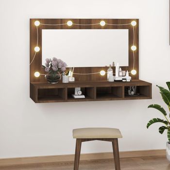 Mueble Con Espejo Y Led Marrón Roble 90x31,5x62 Cm