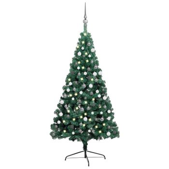 Medio Árbol De Navidad Con Luces Y Bolas Verde 210 Cm