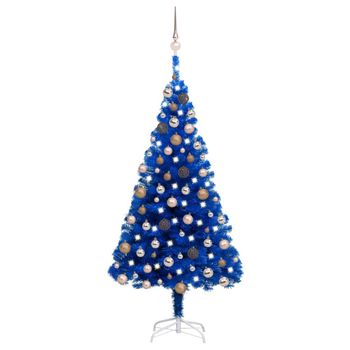 Árbol De Navidad Preiluminado Con Luces Y Bolas Azul 150 Cm