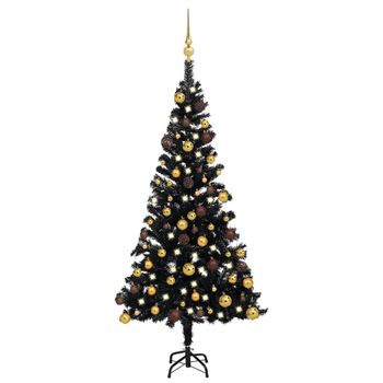 Árbol De Navidad Preiluminado Con Luces Y Bolas Negro 120 Cm