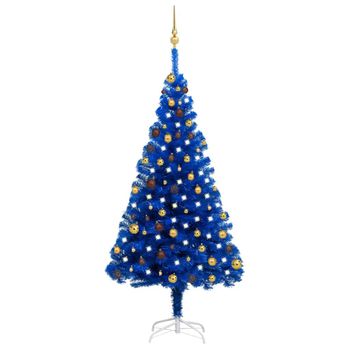 Árbol De Navidad Preiluminado Con Luces Y Bolas Azul 180 Cm