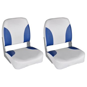 2x Asiento Barco Respaldo Plegable Cojín Azul Blanco 41x36x48cm