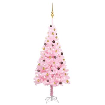 Árbol De Navidad Preiluminado Con Luces Y Bolas Rosa 210 Cm