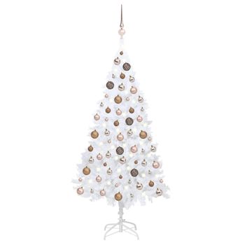 Árbol De Navidad Preiluminado Con Luces Y Bolas Blanco 180 Cm