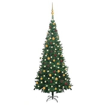 Árbol De Navidad Artificial Con Luces Y Bolas Verde 240 Cm