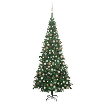 Árbol De Navidad Artificial Con Luces Y Bolas Verde 240 Cm