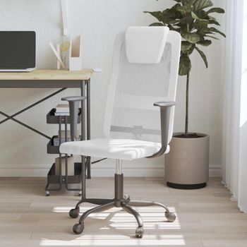 Silla De Oficina Altura Ajustable Tela Malla Y Cuero Pe Blanco