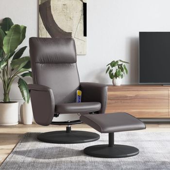 Sillón De Masaje Reclinable Con Reposapiés Cuero Sintético Gris