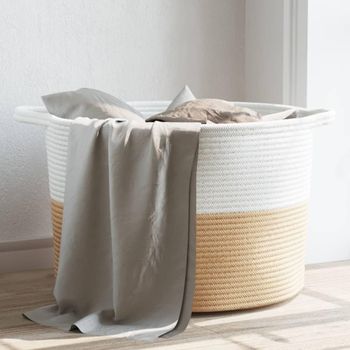 Cesta Para Ropa Sucia Algodón Beige Y Blanco Ø55x36 Cm