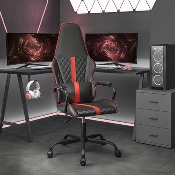 Silla Gaming Con Masaje Cuero Sintético Rojo Y Negro