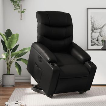 Sillón Reclinable Elevable Eléctrico De Cuero Sintético Negro