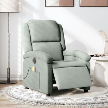 Sillón Reclinable De Masaje Eléctrico Terciopelo Gris Claro