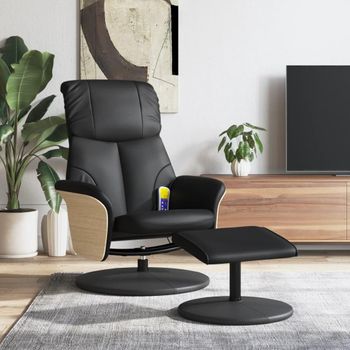 Sillón Reclinable Masaje Con Reposapiés Cuero Sintético Negro