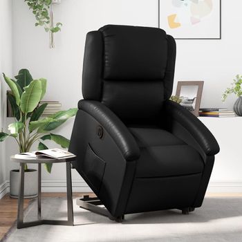 Sillón Reclinable Elevable Eléctrico De Cuero Sintético Negro