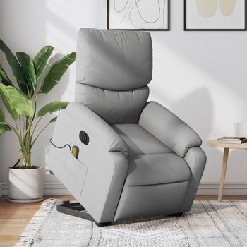 Sillón De Masaje Eléctrico Reclinable Elevable Tela Gris Claro