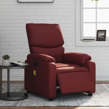 Sillón Masaje Reclinable Eléctrico Cuero Sintético Rojo Tinto