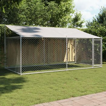 Jaula De Perros Techo Y Puerta Acero Galvanizado Gris 4x2x2 M