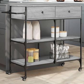 Carrito De Cocina Madera Ingeniería Gris Sonoma 105x42x95 Cm