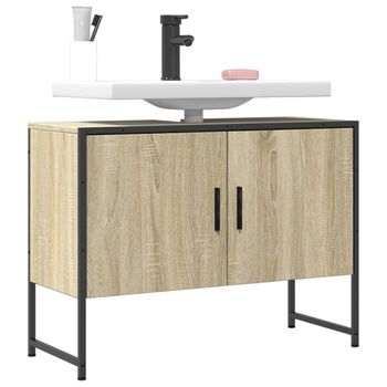 Armario Lavabo Baño Madera Ingeniería Roble Sonoma 80x33x60 Cm