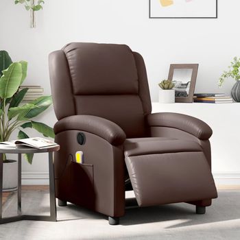 Sillón De Masaje Reclinable Eléctrico Cuero Sintético Marrón