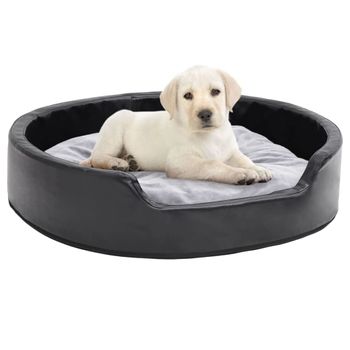 Cama Para Perros Felpa Y Cuero Sintético Negro Gris 79x70x19 Cm