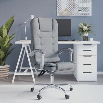 Silla De Oficina Reclinable Con Masaje De Tela Gris Claro