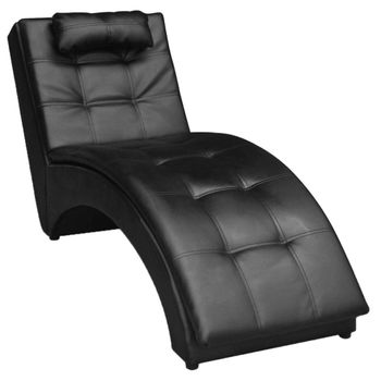 Diván Con Almohada De Cuero Sintético Negro