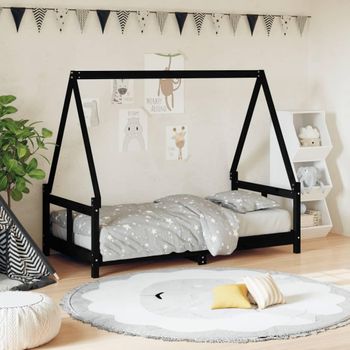 Estructura De Cama Para Niños Madera De Pino Negro 80x160 Cm