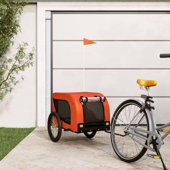 Remolque De Bicicleta Mascotas Hierro Tela Oxford Naranja Negro