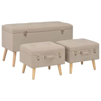 Taburetes De Almacenamiento 3 Piezas Beige De Tela