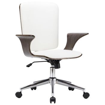 Silla De Oficina Giratoria Cuero Sintético Madera Curva Blanco