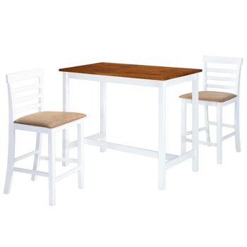 Set Mesa Y Sillas De Bar 3 Piezas Madera Maciza Marrón Y Blanco