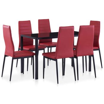 Conjunto De Mesa Y Sillas De Comedor 7 Piezas Color Vino Tinto