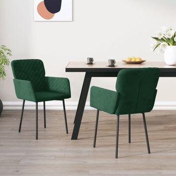 Sillas De Comedor 2 Unidades Terciopelo Verde Oscuro