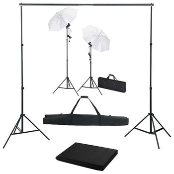 Kit Estudio Fotográfico Con Telón De Fondo, Lámparas Y Paraguas