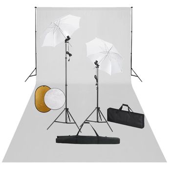 Kit Estudio Fotográfico Lámparas Sombrillas Fondo Y Reflector