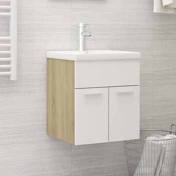 Mueble Con Lavabo Aglomerado Blanco Y Roble Sonoma